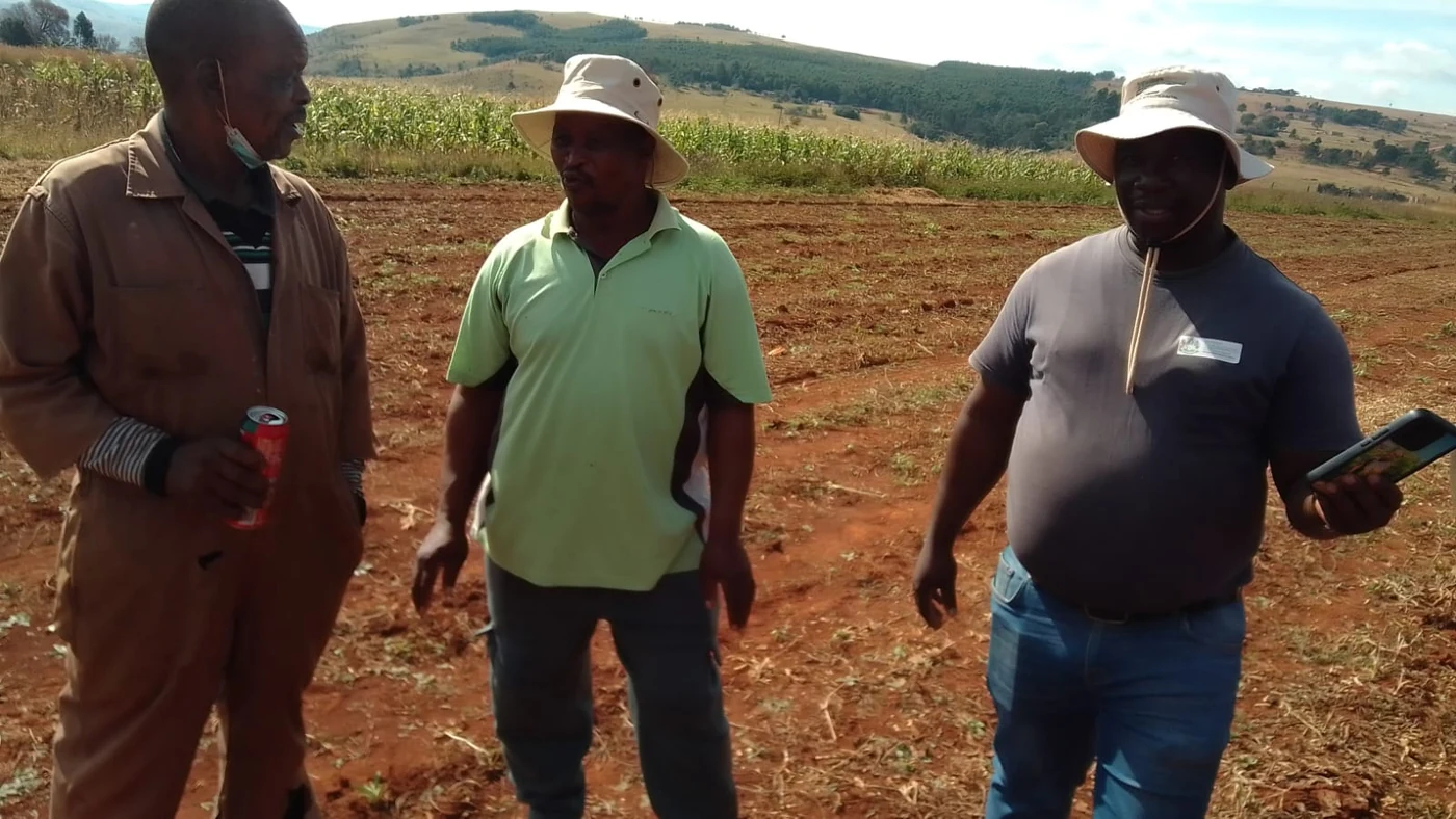 Three farmers — captioned Madonsela, Khumalo & Jali